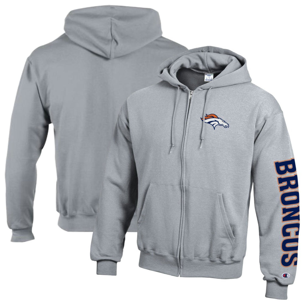 Denver Broncos Champion Powerblend Fleece Full-Zip Hoodie - Heather Gray sale
