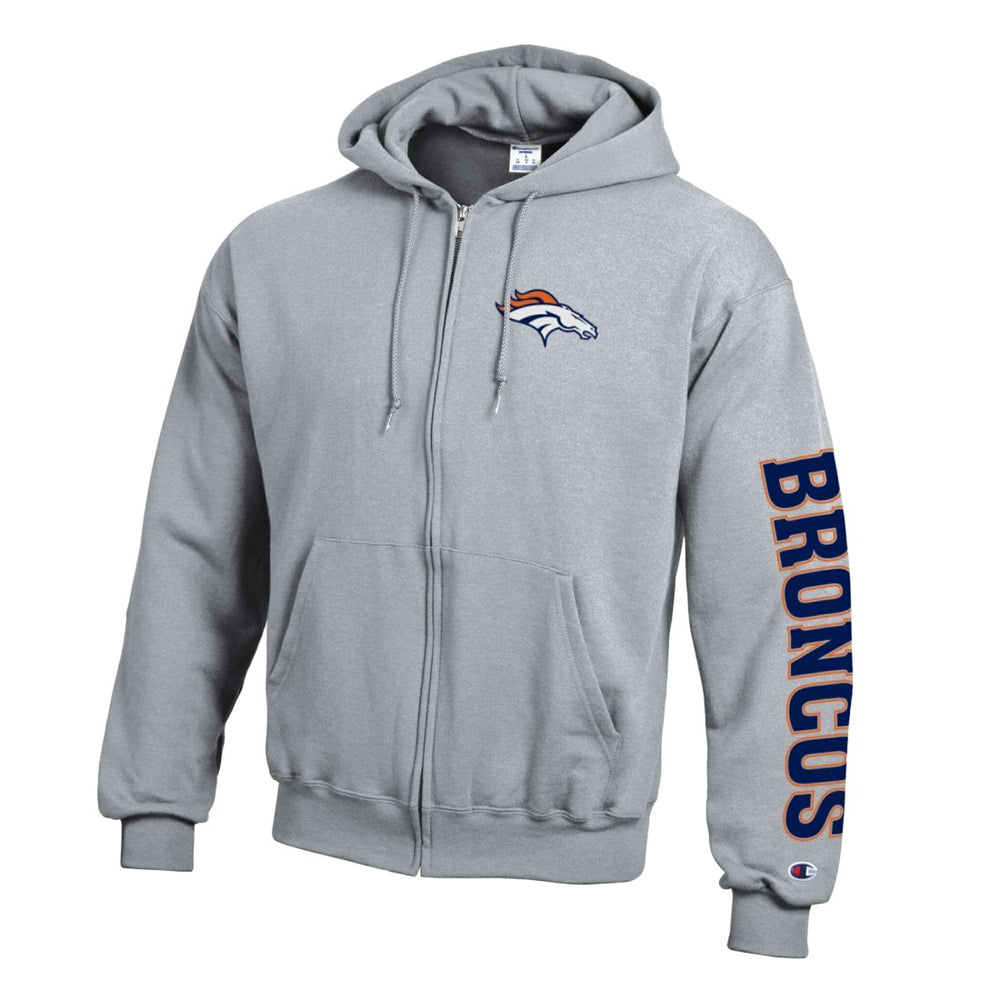Denver Broncos Champion Powerblend Fleece Full-Zip Hoodie - Heather Gray sale