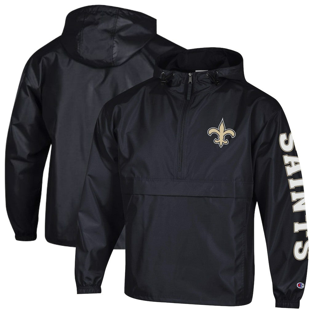 New Orleans Saints Champion Packable Windbreaker Half-Zip Jacket - Black discount