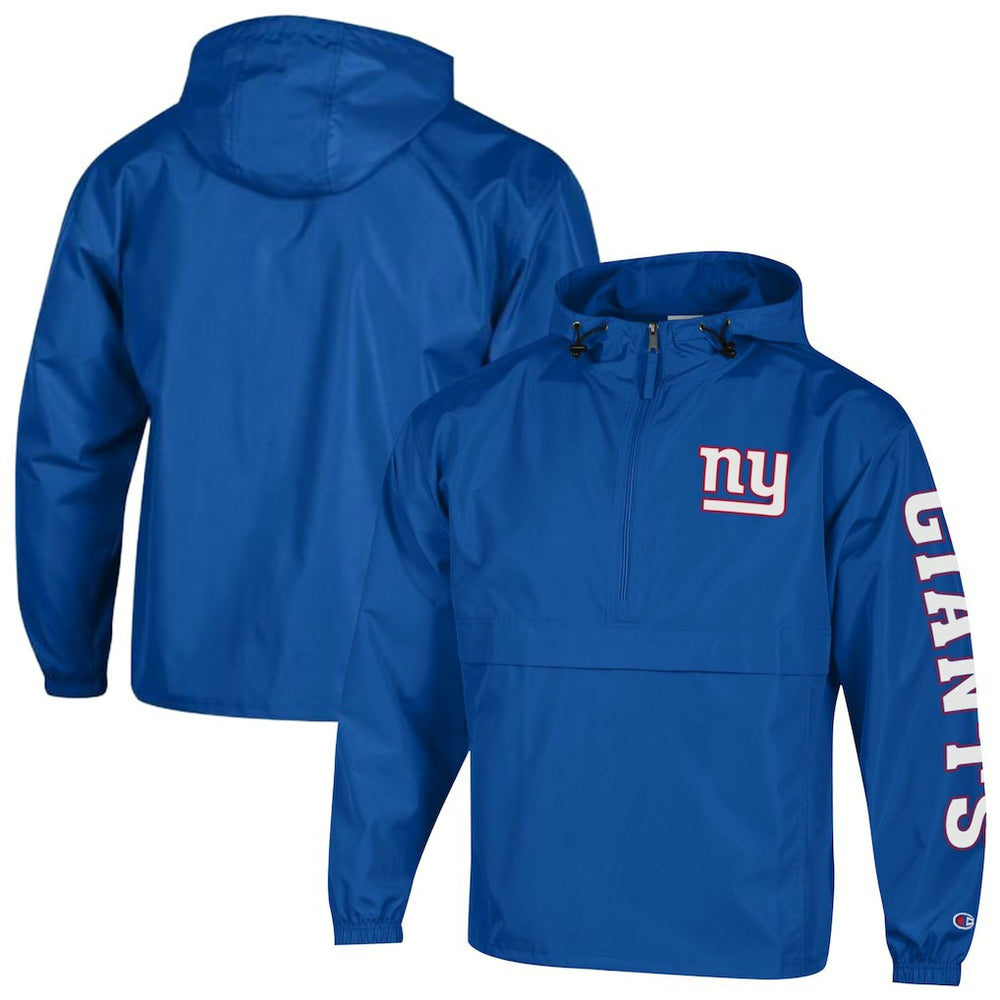 New York Giants Champion Packable Windbreaker Half-Zip Jacket - Royal on sale
