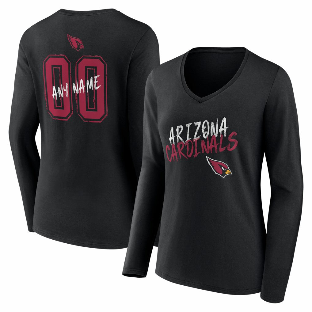 Arizona Cardinals Women's Hustle Personalized Name & Number Long Sleeve V-Neck T-Shirt - Black sale