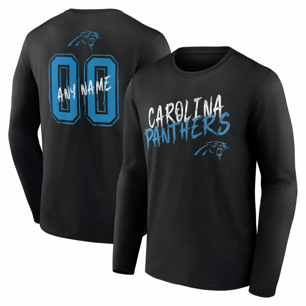 Carolina Panthers Hustle Personalized Name & Number Long Sleeve T-Shirt - Black cheap