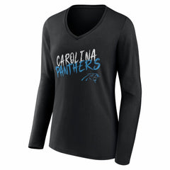 Carolina Panthers Women's Hustle Personalized Name & Number Long Sleeve V-Neck T-Shirt - Black on sale
