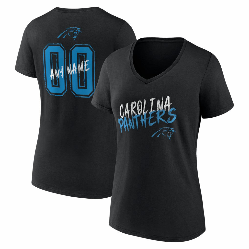 Carolina Panthers Women's Hustle Personalized Name & Number V-Neck T-Shirt - Black online