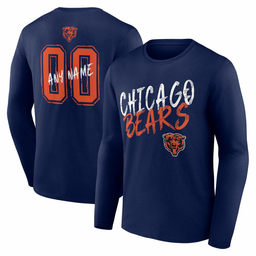 Chicago Bears Hustle Personalized Name & Number Long Sleeve T-Shirt - Navy cheap