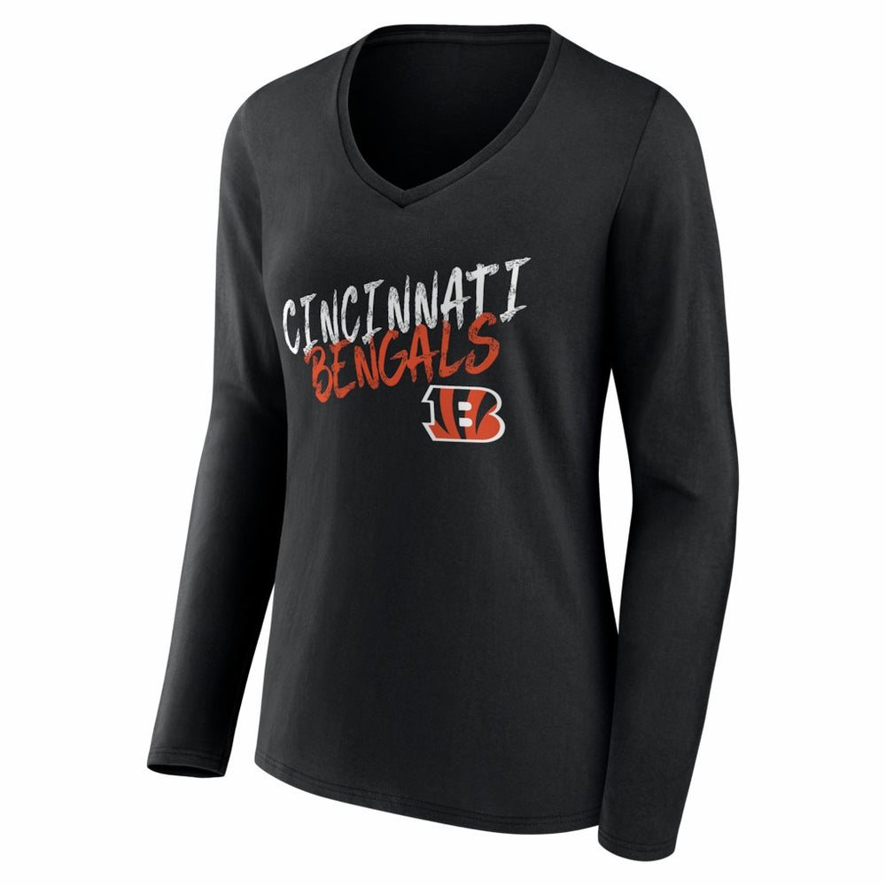 Cincinnati Bengals Women's Hustle Personalized Name & Number Long Sleeve V-Neck T-Shirt - Black discount