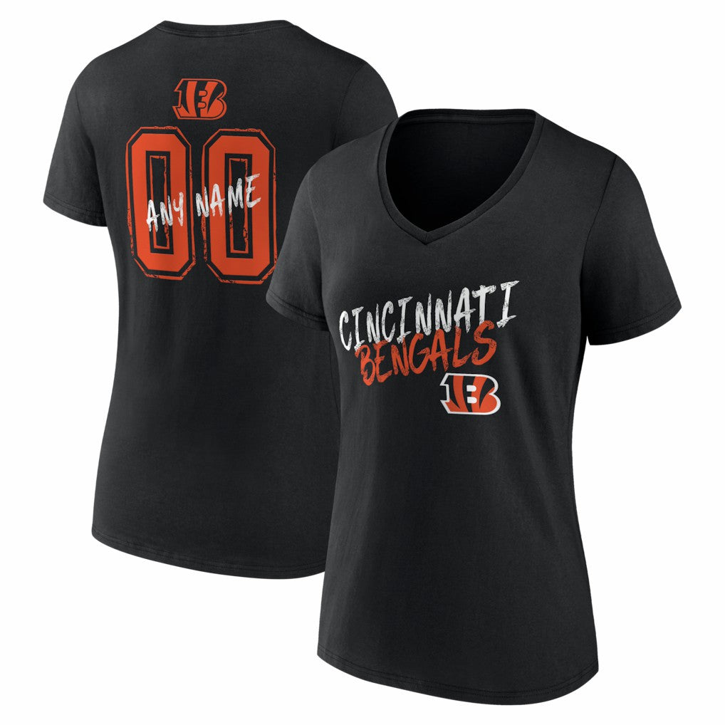 Cincinnati Bengals Women's Hustle Personalized Name & Number V-Neck T-Shirt - Black discount
