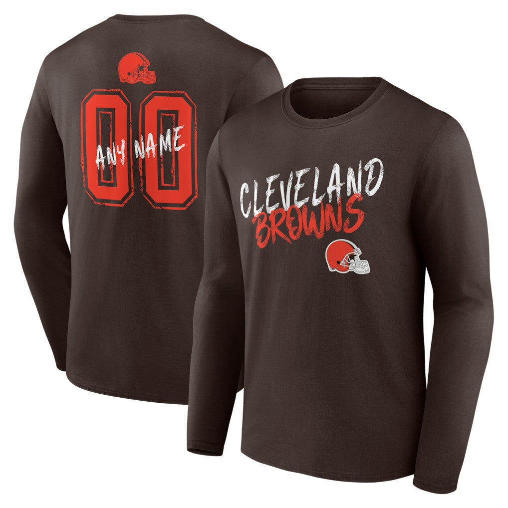 Cleveland Browns Hustle Personalized Name & Number Long Sleeve T-Shirt - Brown on sale