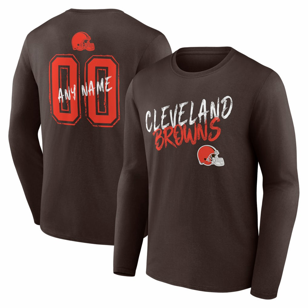 Cleveland Browns Hustle Personalized Name & Number Long Sleeve T-Shirt - Brown on sale