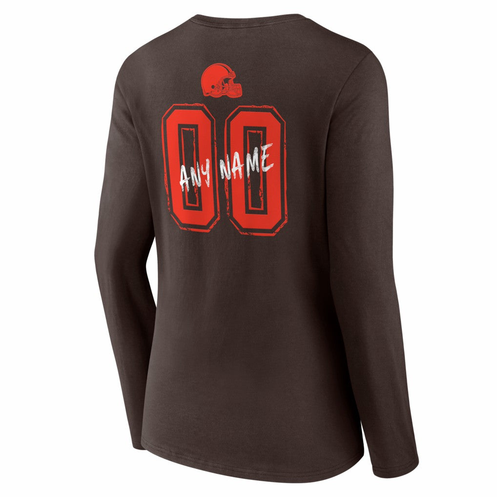 Cleveland Browns Women's Hustle Personalized Name & Number Long Sleeve V-Neck T-Shirt - Brown for sale