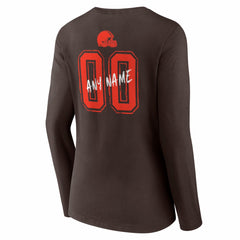 Cleveland Browns Women's Hustle Personalized Name & Number Long Sleeve V-Neck T-Shirt - Brown for sale