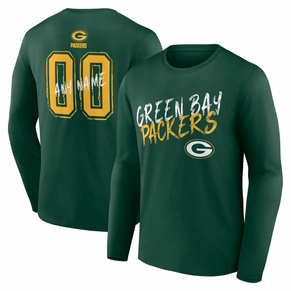 Green Bay Packers Hustle Personalized Name & Number Long Sleeve T-Shirt - Green on sale