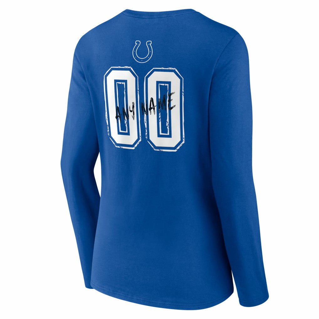 Indianapolis Colts Women's Hustle Personalized Name & Number Long Sleeve V-Neck T-Shirt - Royal on sale