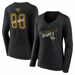 Jacksonville Jaguars Women's Hustle Personalized Name & Number Long Sleeve V-Neck T-Shirt - Black cheap