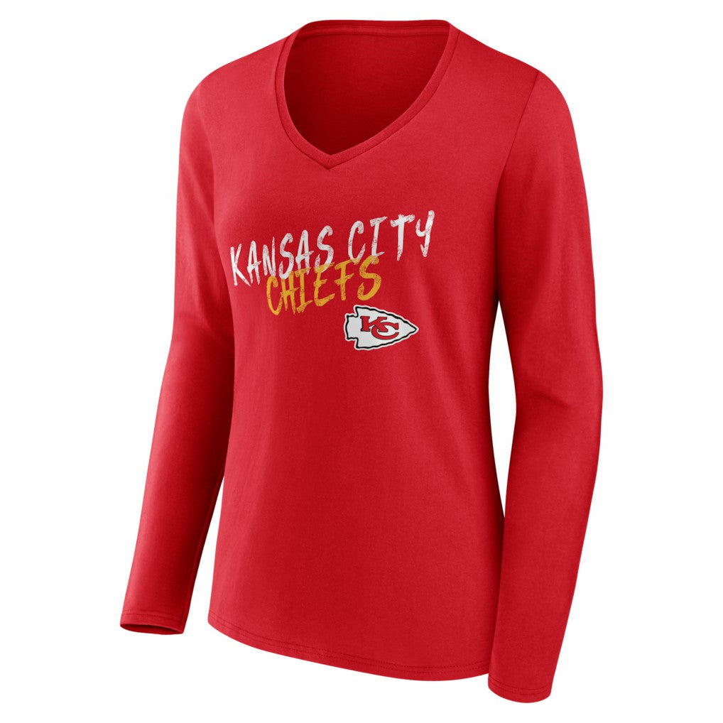 Kansas City Chiefs Women's Hustle Personalized Name & Number Long Sleeve V-Neck T-Shirt - Red online
