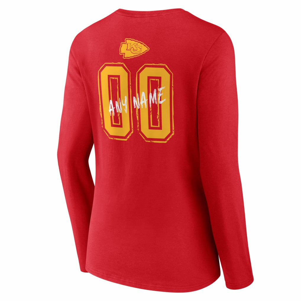Kansas City Chiefs Women's Hustle Personalized Name & Number Long Sleeve V-Neck T-Shirt - Red online
