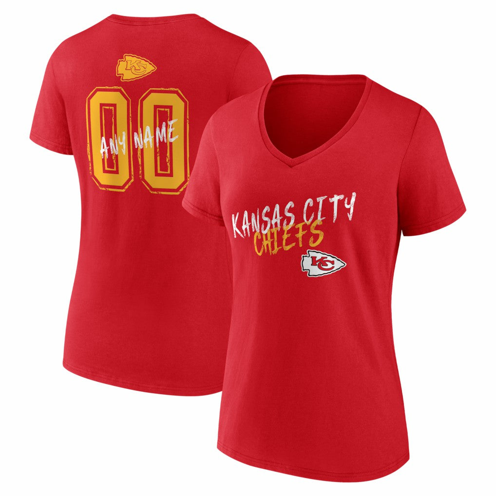 Kansas City Chiefs Women's Hustle Personalized Name & Number V-Neck T-Shirt - Red on sale