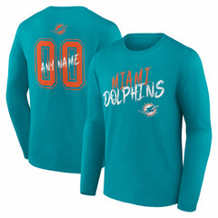 Miami Dolphins Hustle Personalized Name & Number Long Sleeve T-Shirt - Aqua on sale