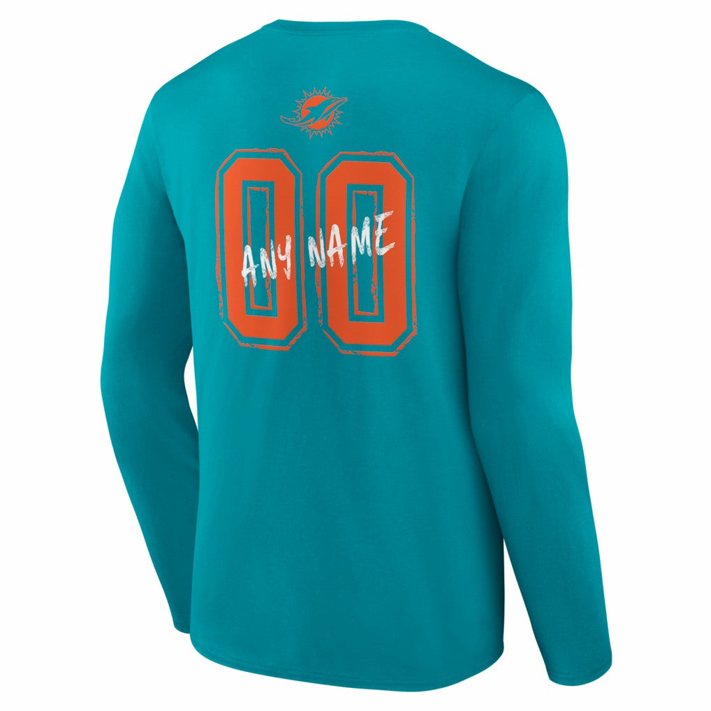 Miami Dolphins Hustle Personalized Name & Number Long Sleeve T-Shirt - Aqua on sale