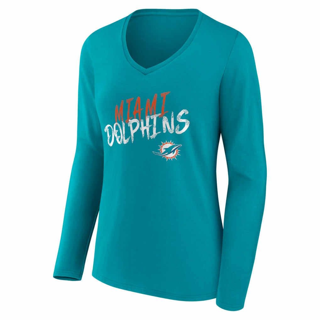 Miami Dolphins Women's Hustle Personalized Name & Number Long Sleeve V-Neck T-Shirt - Aqua discount