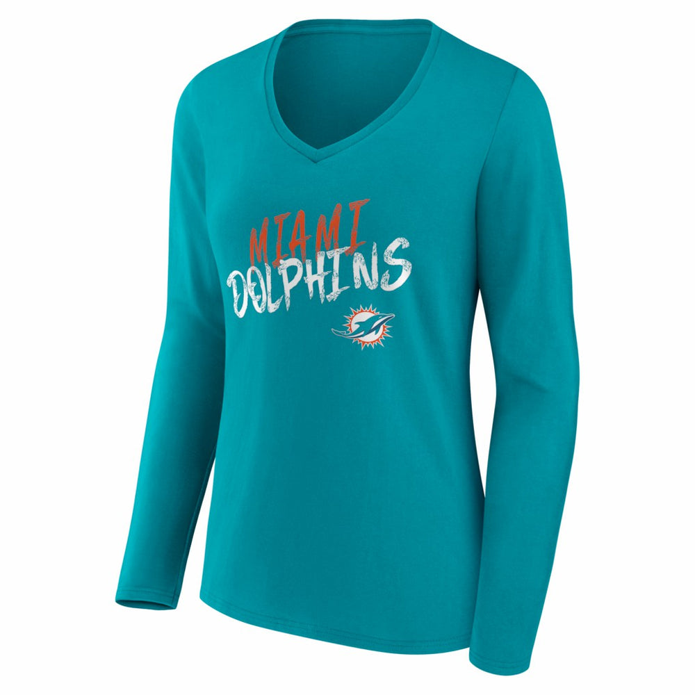 Miami Dolphins Women's Hustle Personalized Name & Number Long Sleeve V-Neck T-Shirt - Aqua discount