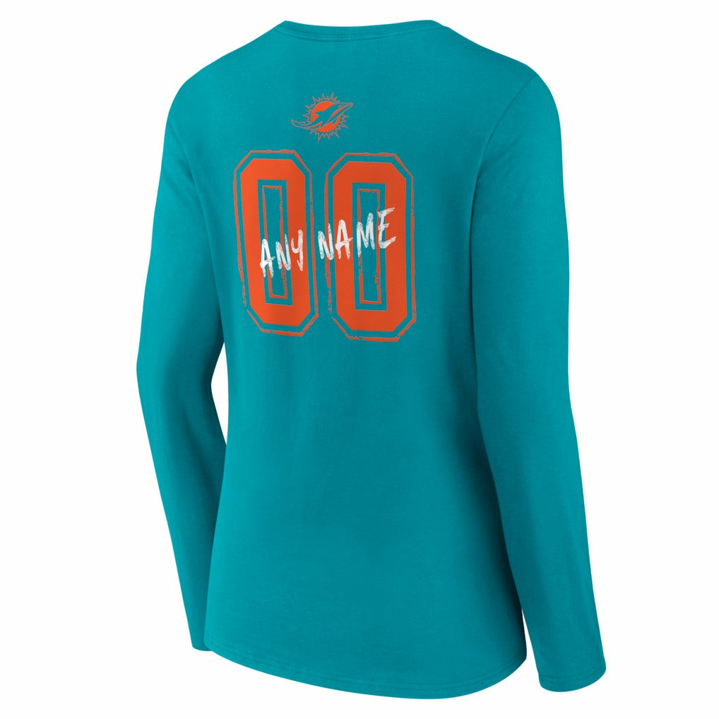 Miami Dolphins Women's Hustle Personalized Name & Number Long Sleeve V-Neck T-Shirt - Aqua discount