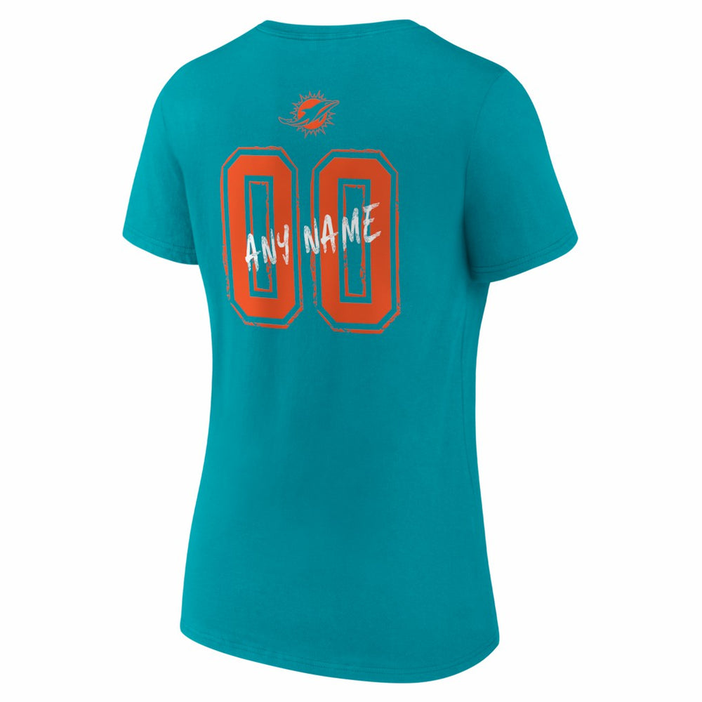 Miami Dolphins Women's Hustle Personalized Name & Number V-Neck T-Shirt - Aqua sale