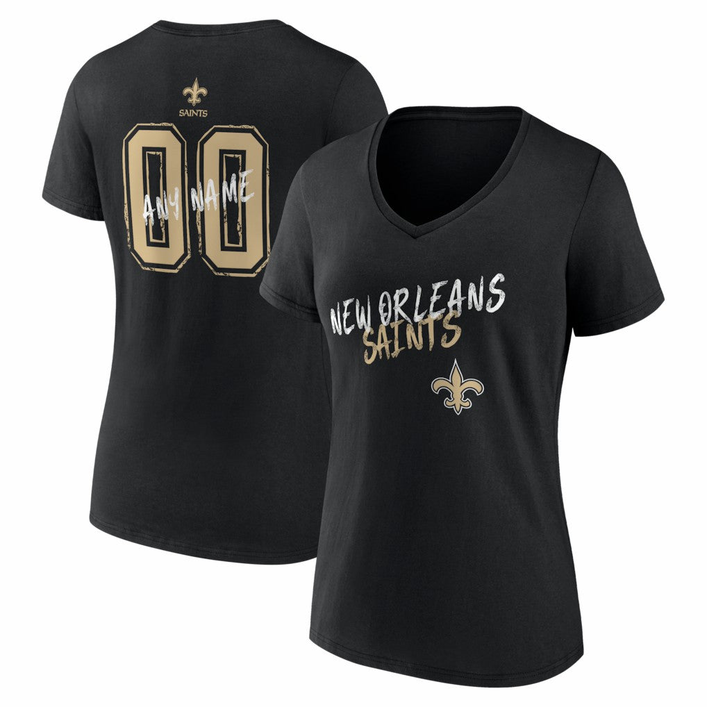 New Orleans Saints Women's Hustle Personalized Name & Number V-Neck T-Shirt - Black outlet