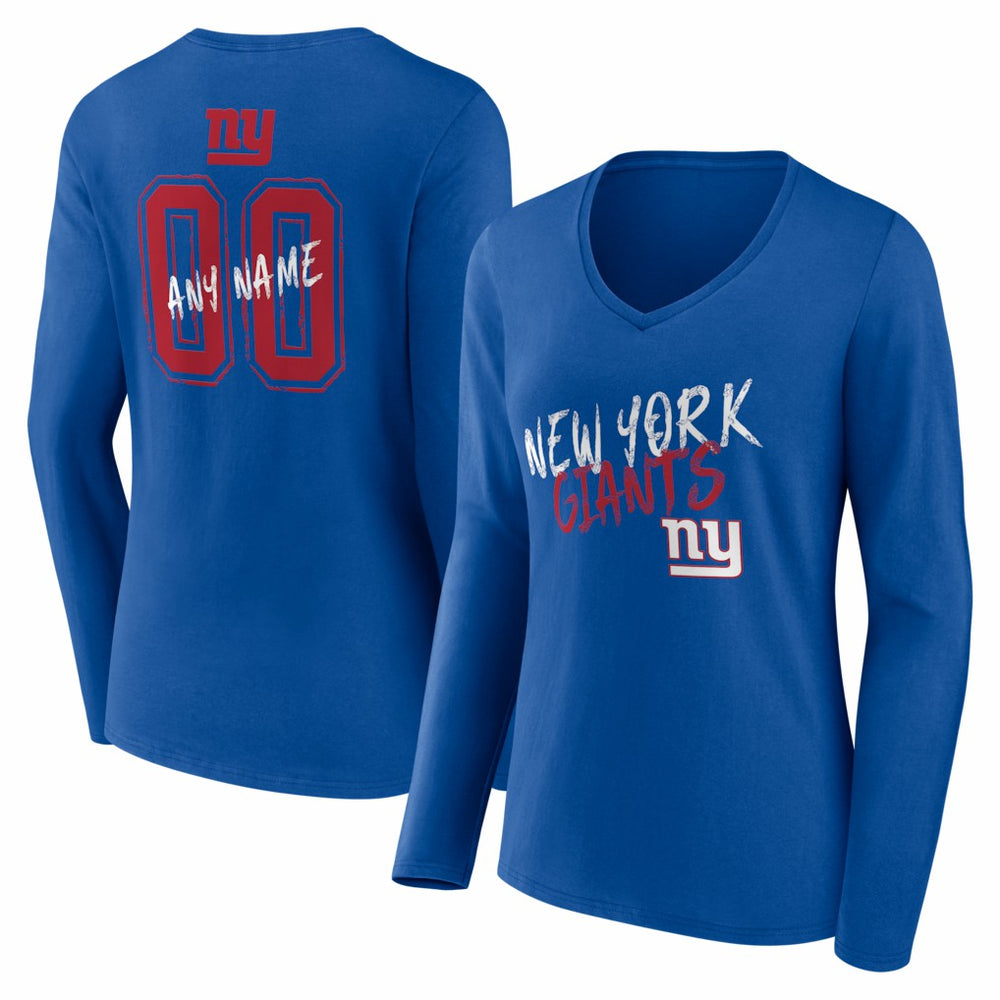 New York Giants Women's Hustle Personalized Name & Number Long Sleeve V-Neck T-Shirt - Royal for sale