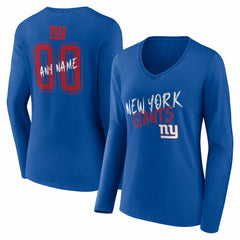 New York Giants Women's Hustle Personalized Name & Number Long Sleeve V-Neck T-Shirt - Royal for sale