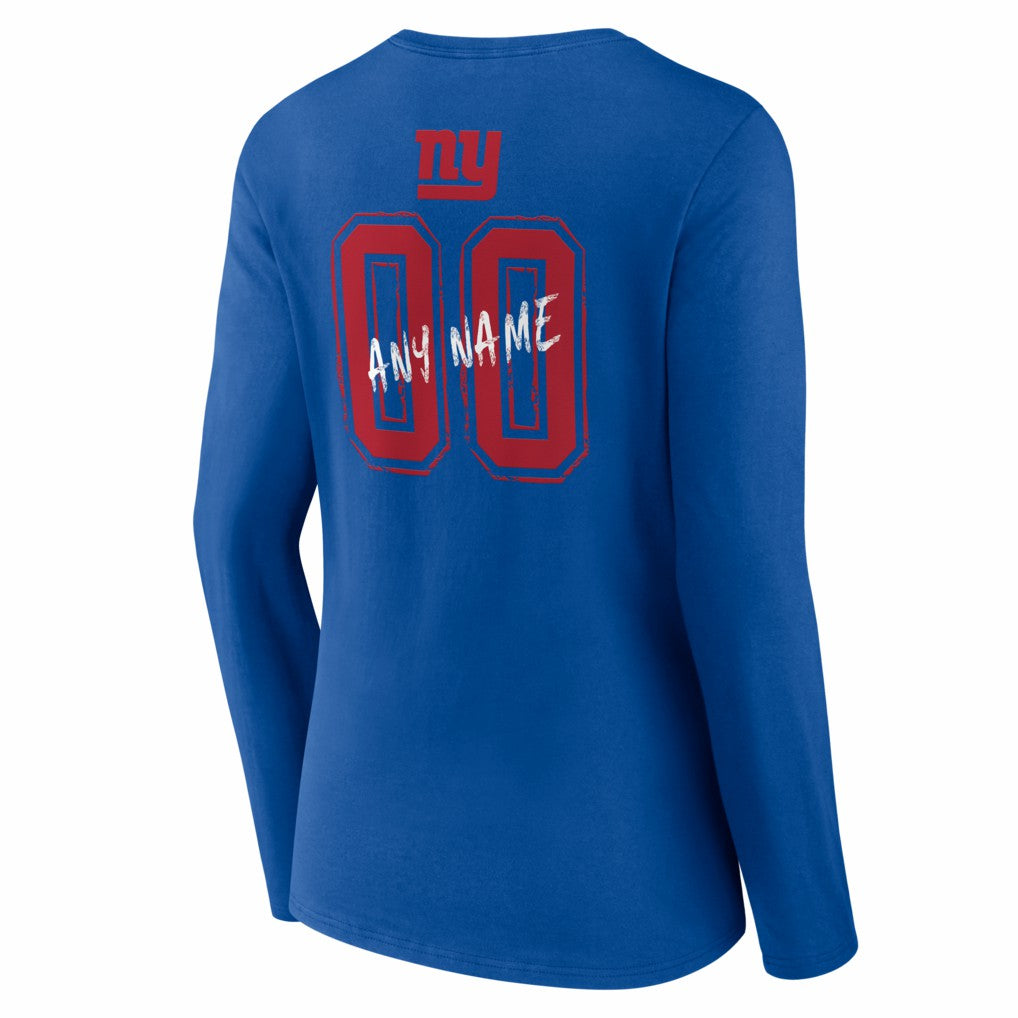 New York Giants Women's Hustle Personalized Name & Number Long Sleeve V-Neck T-Shirt - Royal for sale
