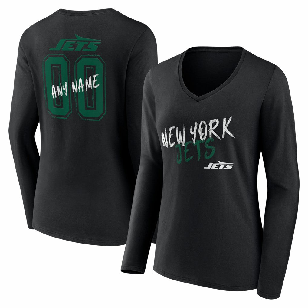 New York Jets Women's Hustle Personalized Name & Number Long Sleeve V-Neck T-Shirt - Black online