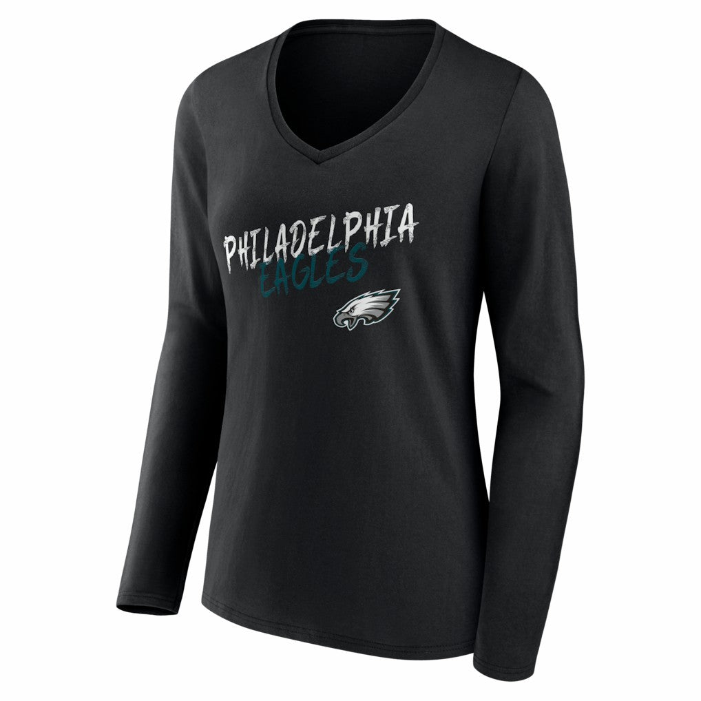 Philadelphia Eagles Women's Hustle Personalized Name & Number Long Sleeve V-Neck T-Shirt - Black cheap