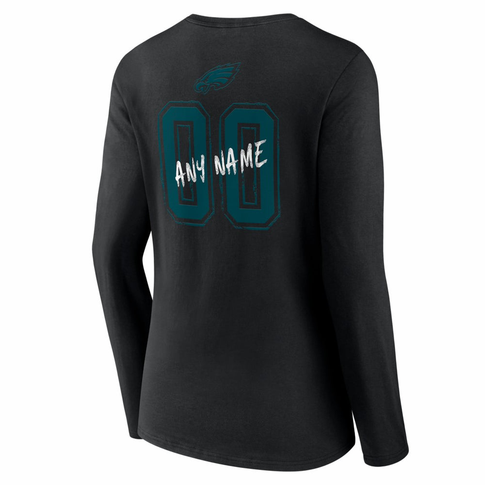 Philadelphia Eagles Women's Hustle Personalized Name & Number Long Sleeve V-Neck T-Shirt - Black cheap