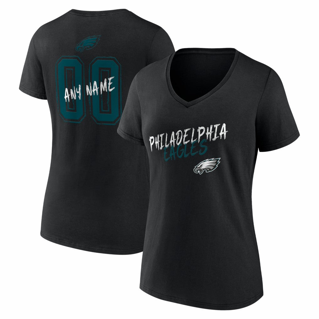 Philadelphia Eagles Women's Hustle Personalized Name & Number V-Neck T-Shirt - Black on sale