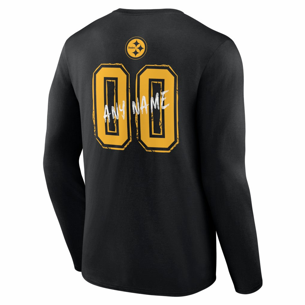 Pittsburgh Steelers Hustle Personalized Name & Number Long Sleeve T-Shirt - Black discount