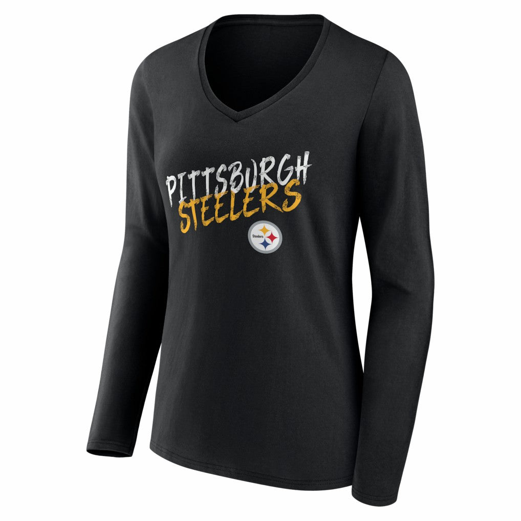 Pittsburgh Steelers Women's Hustle Personalized Name & Number Long Sleeve V-Neck T-Shirt - Black outlet