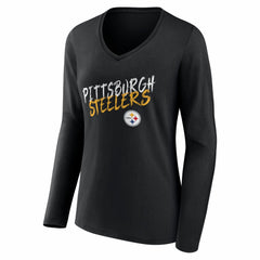Pittsburgh Steelers Women's Hustle Personalized Name & Number Long Sleeve V-Neck T-Shirt - Black outlet