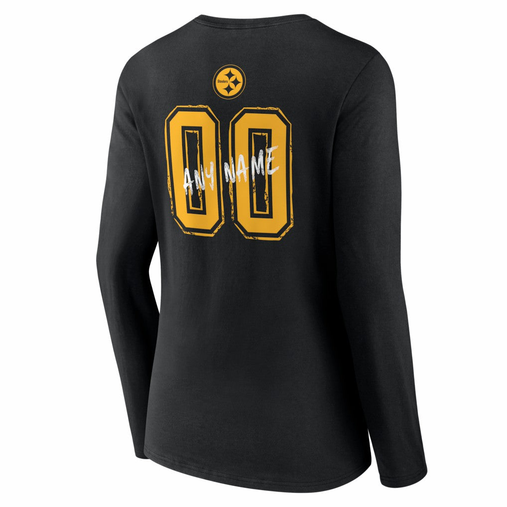 Pittsburgh Steelers Women's Hustle Personalized Name & Number Long Sleeve V-Neck T-Shirt - Black outlet