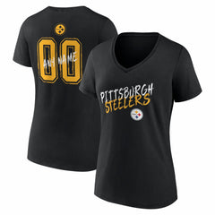 Pittsburgh Steelers Women's Hustle Personalized Name & Number V-Neck T-Shirt - Black discount