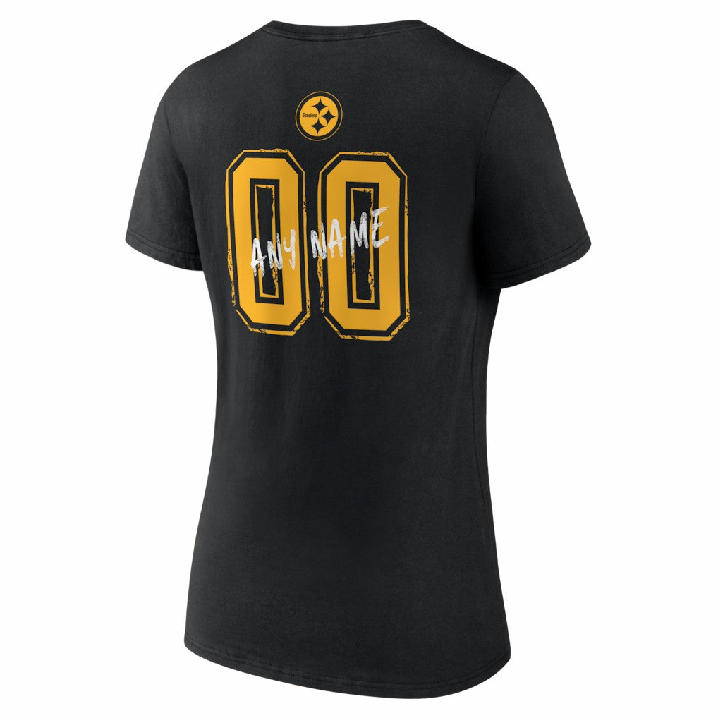Pittsburgh Steelers Women's Hustle Personalized Name & Number V-Neck T-Shirt - Black discount