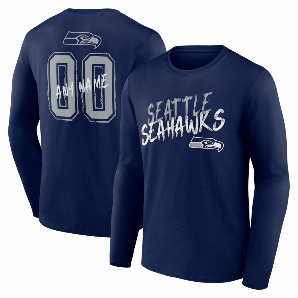 Seattle Seahawks Hustle Personalized Name & Number Long Sleeve T-Shirt - College Navy discount