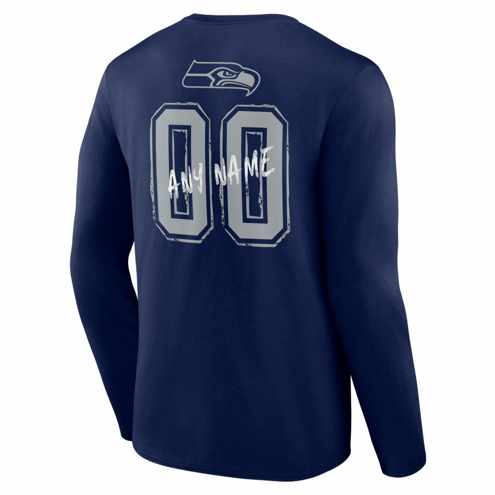 Seattle Seahawks Hustle Personalized Name & Number Long Sleeve T-Shirt - College Navy discount