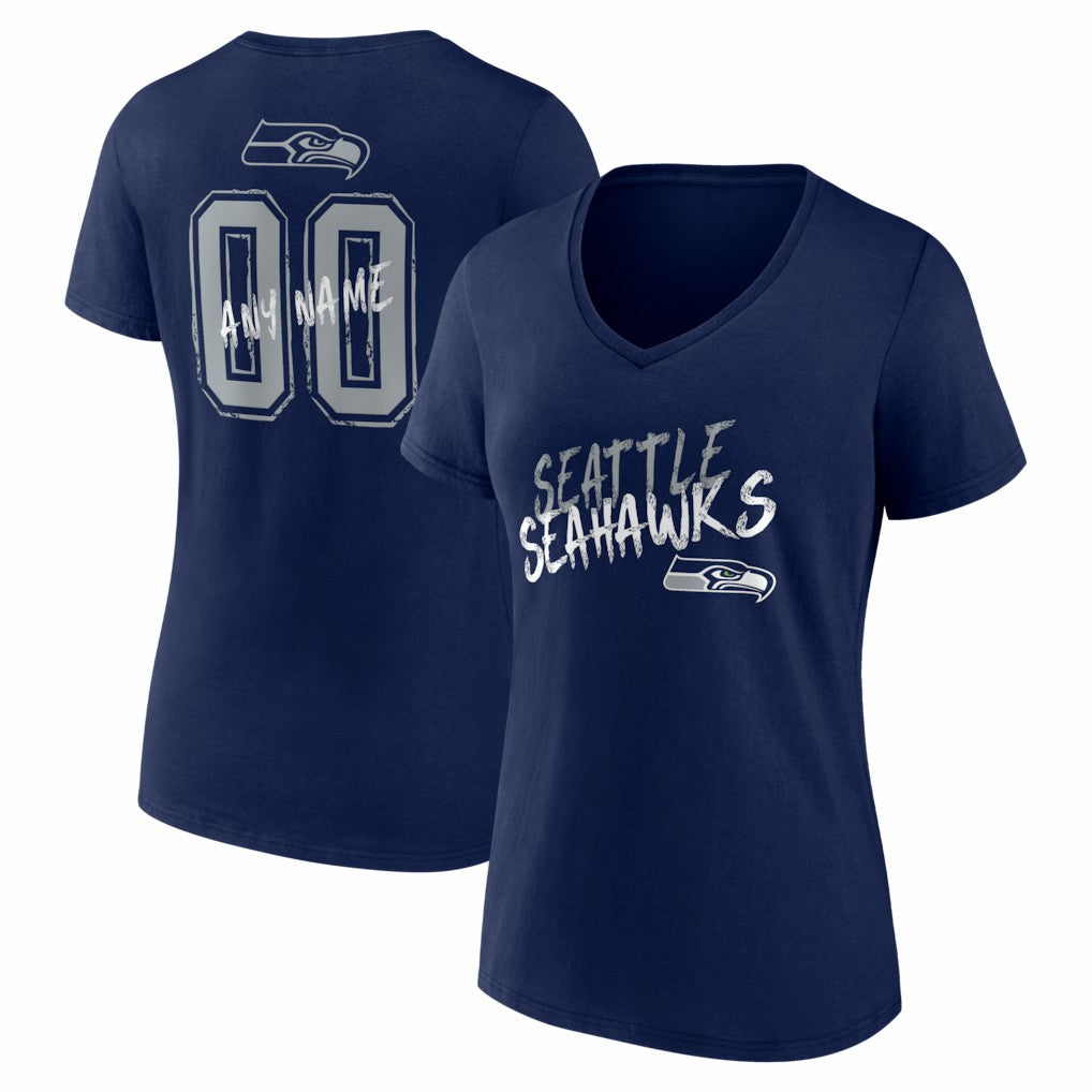 Seattle Seahawks Women's Hustle Personalized Name & Number V-Neck T-Shirt - College Navy for sale
