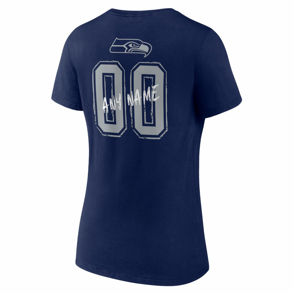 Seattle Seahawks Women's Hustle Personalized Name & Number V-Neck T-Shirt - College Navy for sale