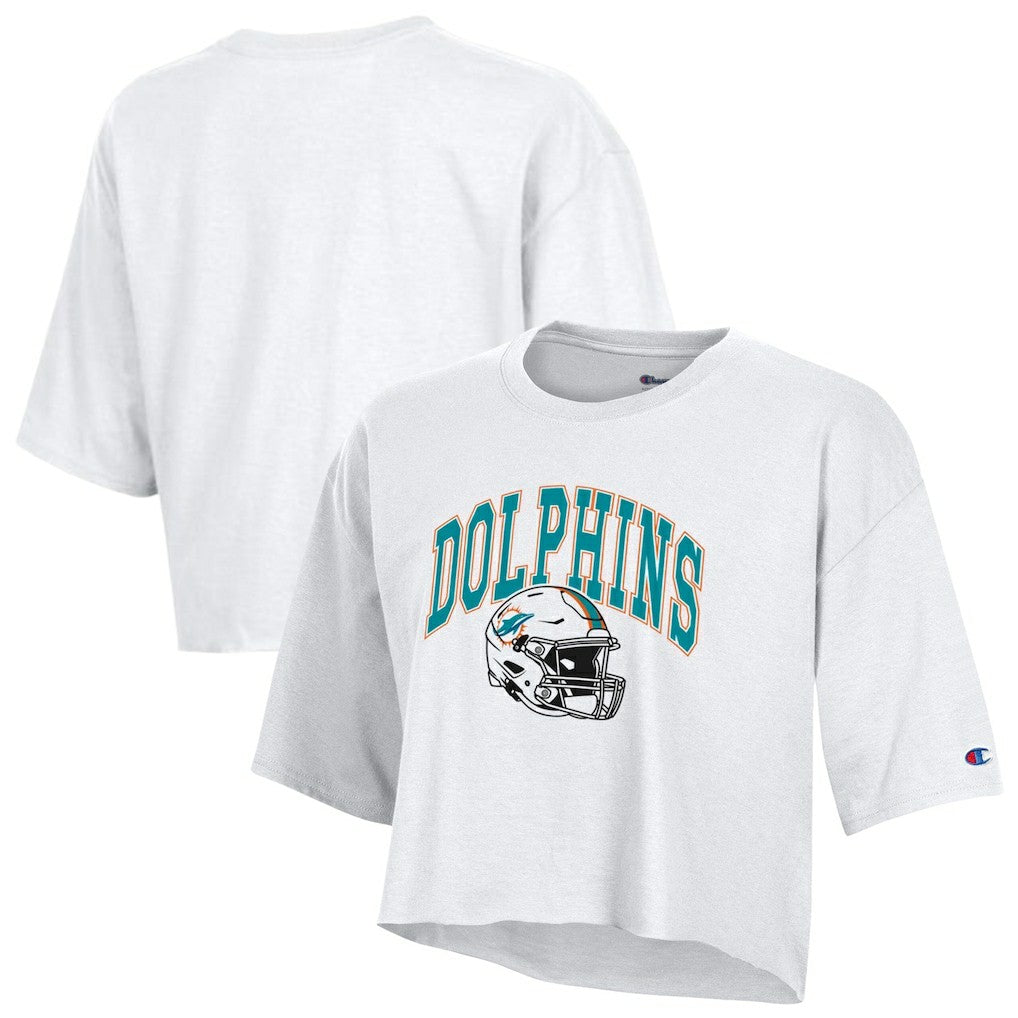 Miami Dolphins Champion Women's Boyfriend Cropped T-Shirt - White on sale