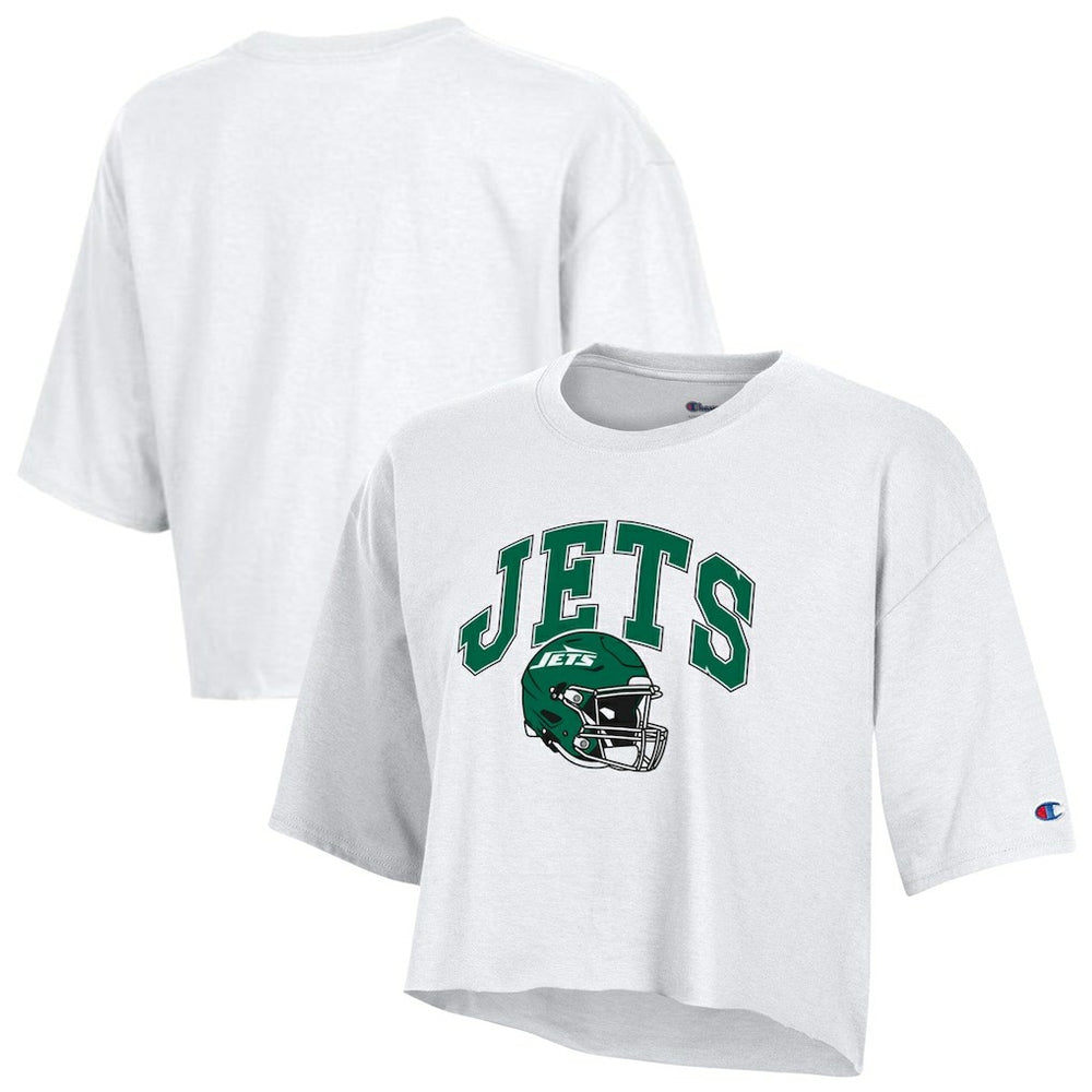 New York Jets Champion Women's Boyfriend Cropped T-Shirt - White discount