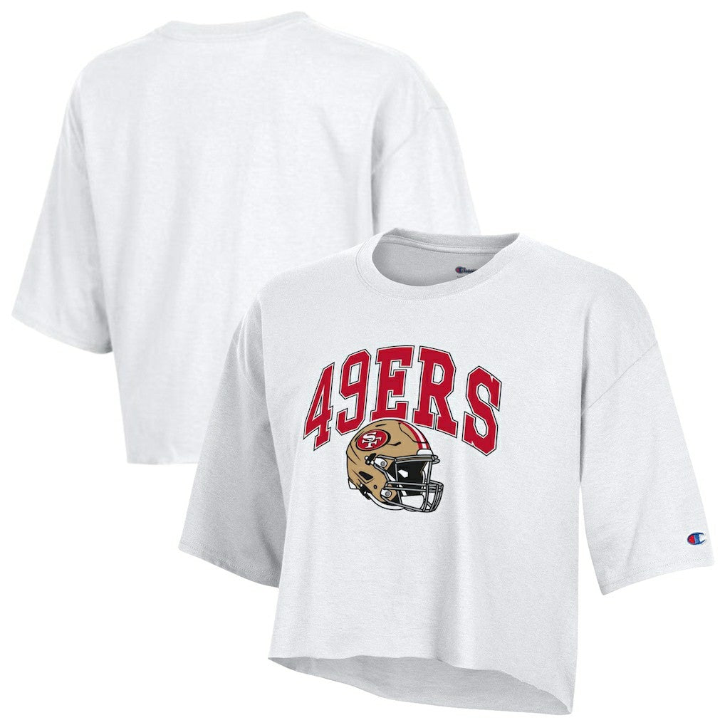 San Francisco 49ers Champion Women's Boyfriend Cropped T-Shirt - White outlet