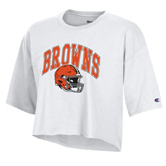 Cleveland Browns Champion Women's Boyfriend Cropped T-Shirt - White on sale