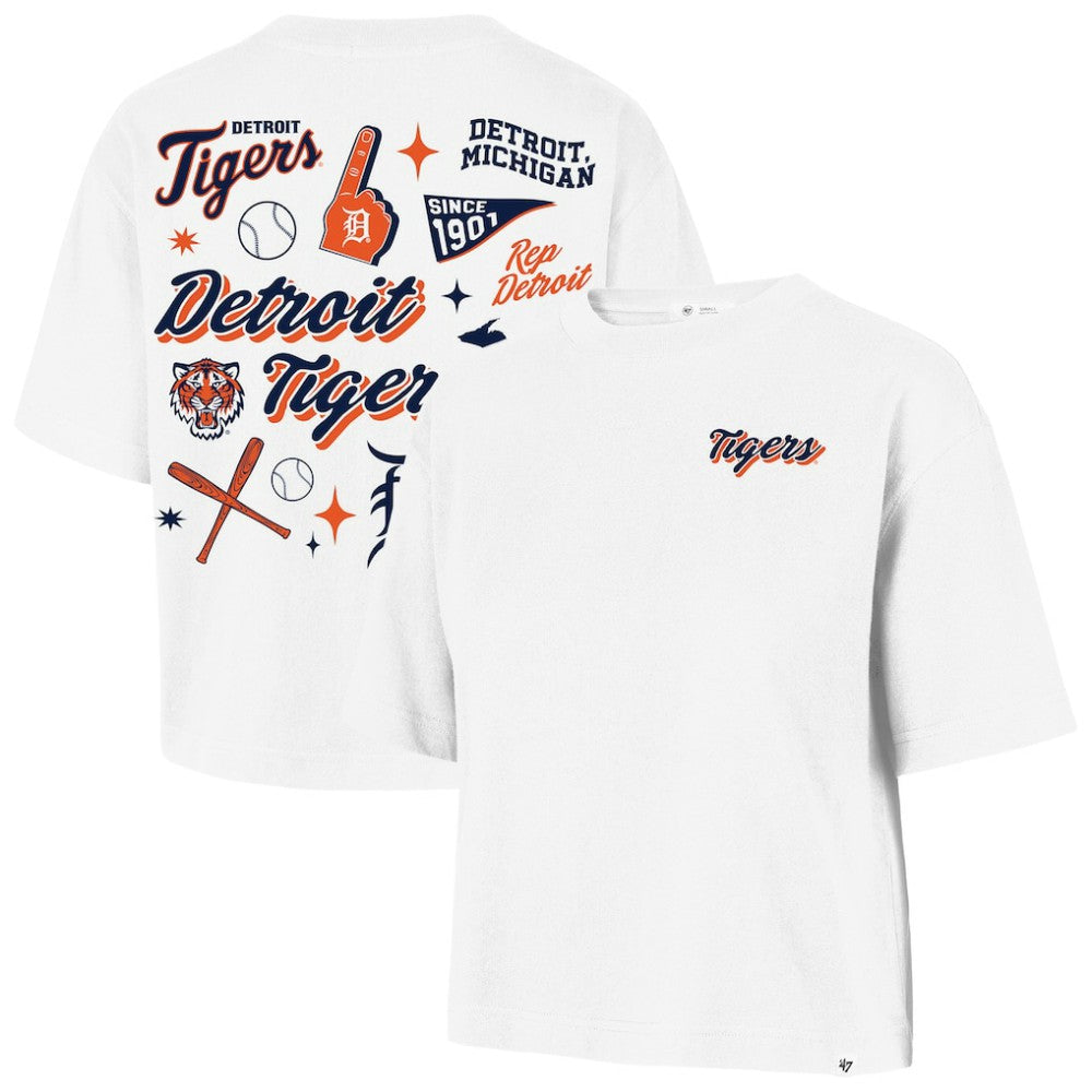 Detroit Tigers Women's Collage Script Reed City T-Shirt White